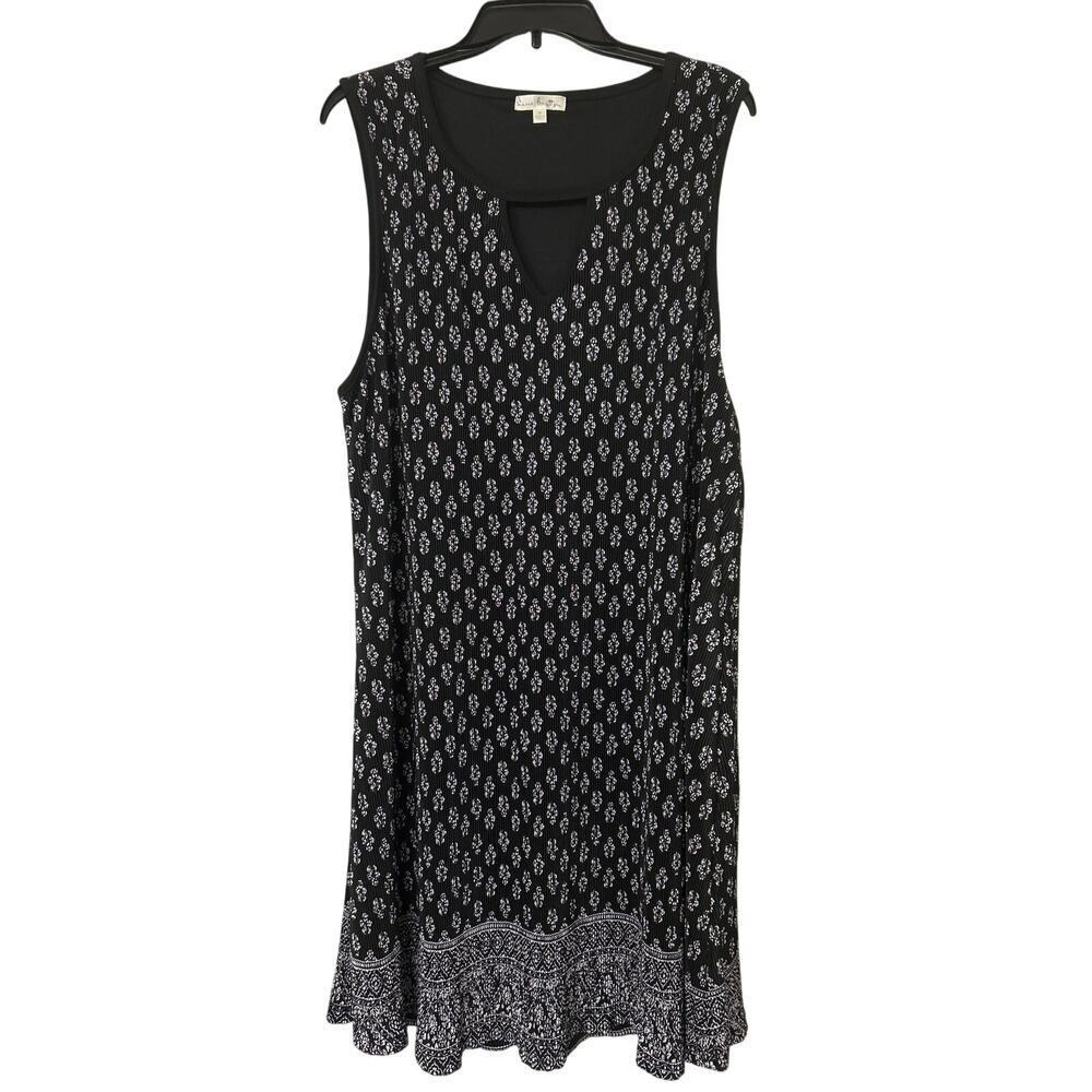 Nine Britton Black Floral Ribbed A Line Sleeveless Shift Dress New 1X